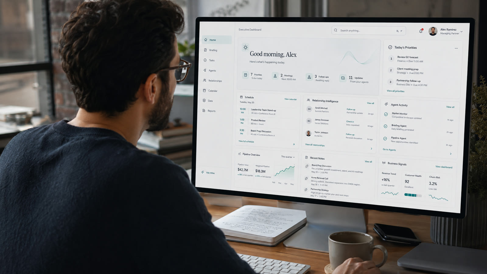 Manager using a centralized intelligence dashboard